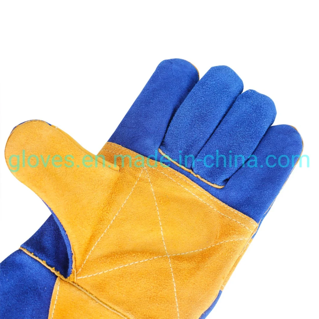 Double Palm Blue Cow Split Welding Leather Safety Work Gloves