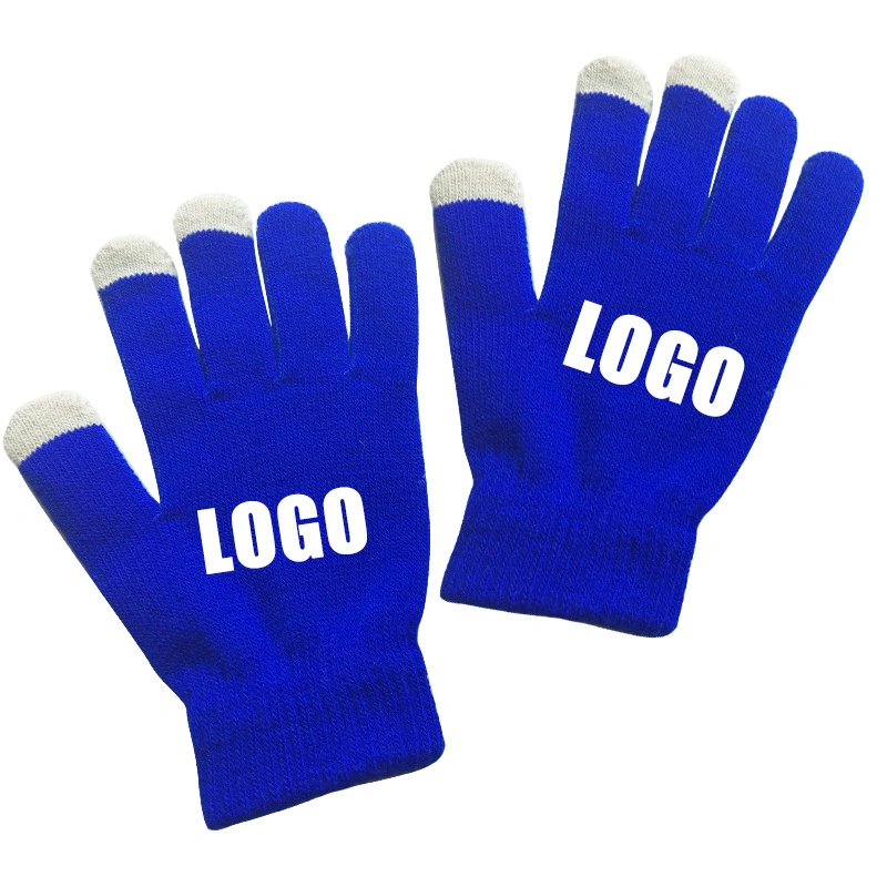 Warm Custom Logo Printed Plain Knitted Motorcycle Touch Full Finger Smartphone Gloves