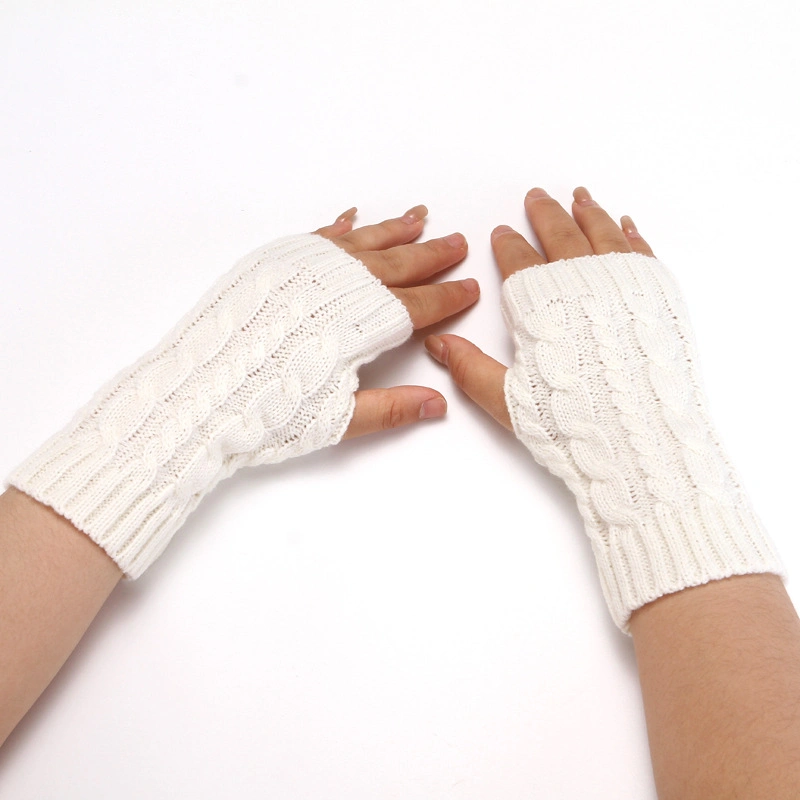 Cross-Border Knitted Women&prime;s Wool Half-Finger Gloves Men&prime;s and Women&prime;s Wrist Guard Fingerless Long Autumn and Winter Warm Acrylic Gloves