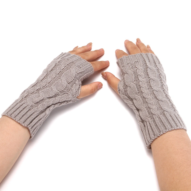 Cross-Border Knitted Women&prime;s Wool Half-Finger Gloves Men&prime;s and Women&prime;s Wrist Guard Fingerless Long Autumn and Winter Warm Acrylic Gloves