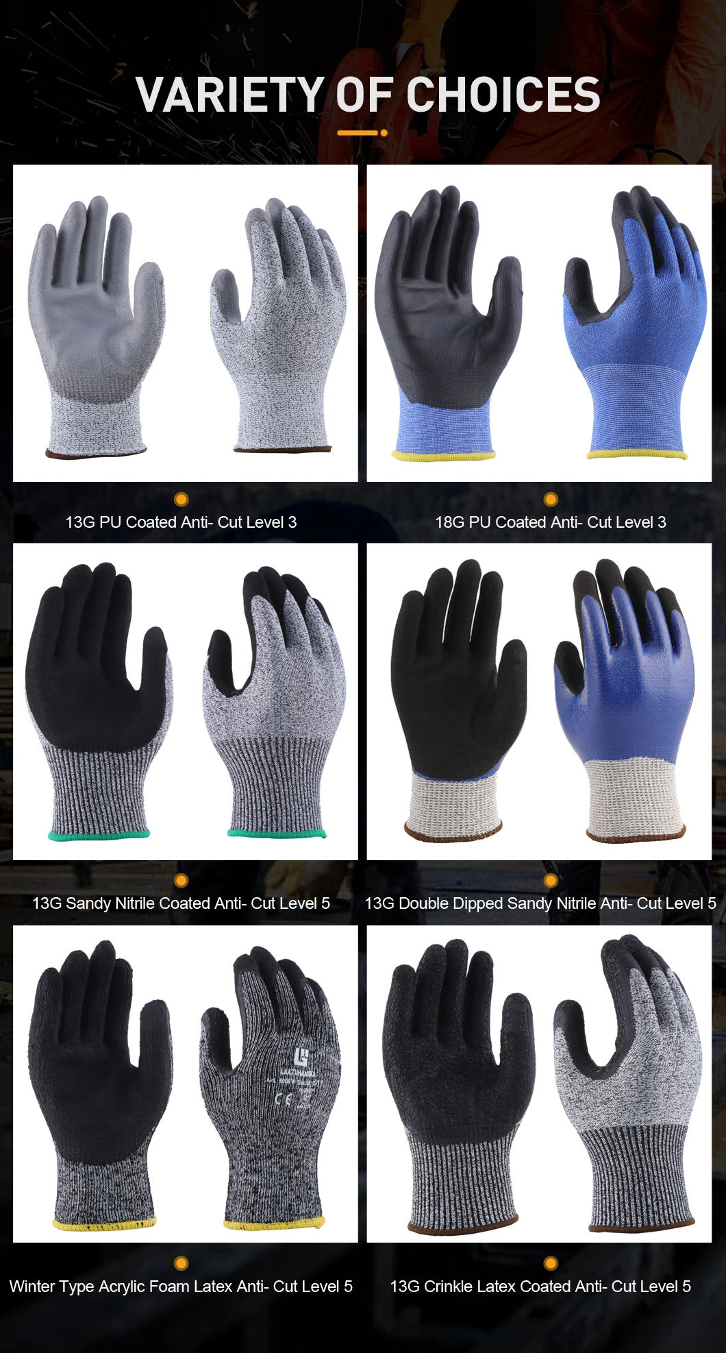CE Hppe Seamless Hand Protect Mechanic Work Safety Working White PU Anti Cut Proof White Cut Resistant Labor Glove