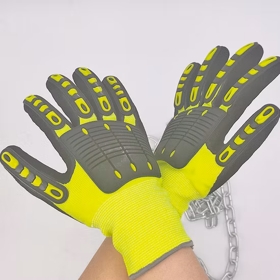 Cut and Impact Resistant TPR Sandy Nitrile Coated Anti Impact Anti-Vibration Protective Work Gloves
