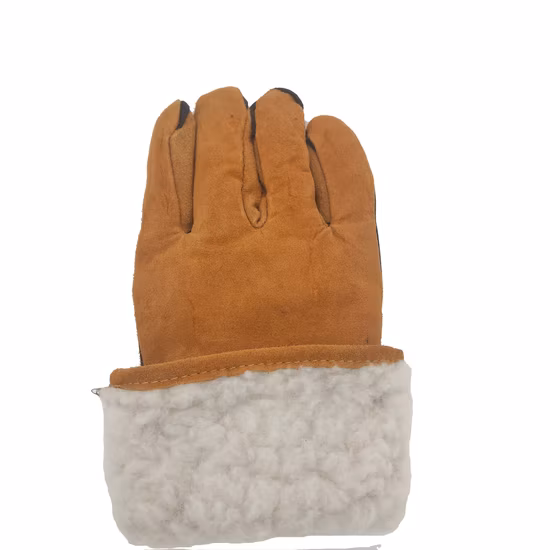 Gold Color Cow Split Leather Heat Resistance Gloves Suitable for Welding BBQ Sewn with Anti-Fire Aramid Thread