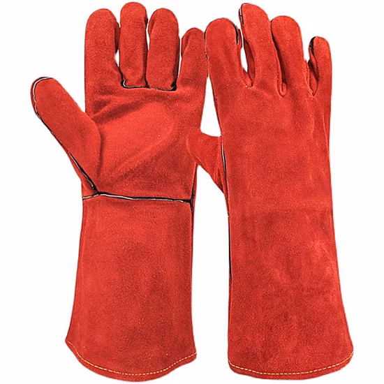 Red Cowhide Split Leather Industrial Hand Safety Welding Work Gloves