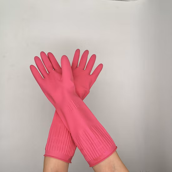 Fashion 38cm Pink Comfortable Kitchen Cleaning Latex Long Sleeve Household Safety Work Rubber Gloves